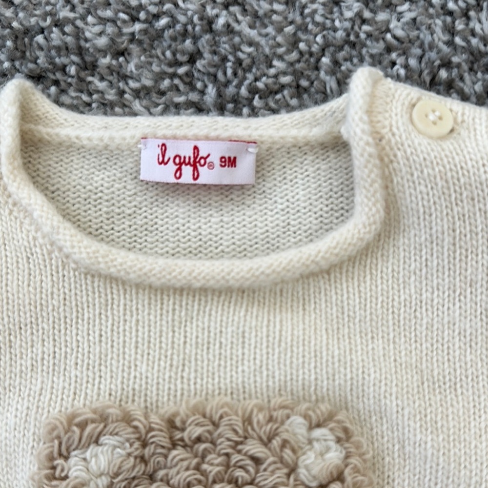 Il Gufo Cream Teddy Bear Knit Baby Onesie, size 9M - Picture 3 of 7